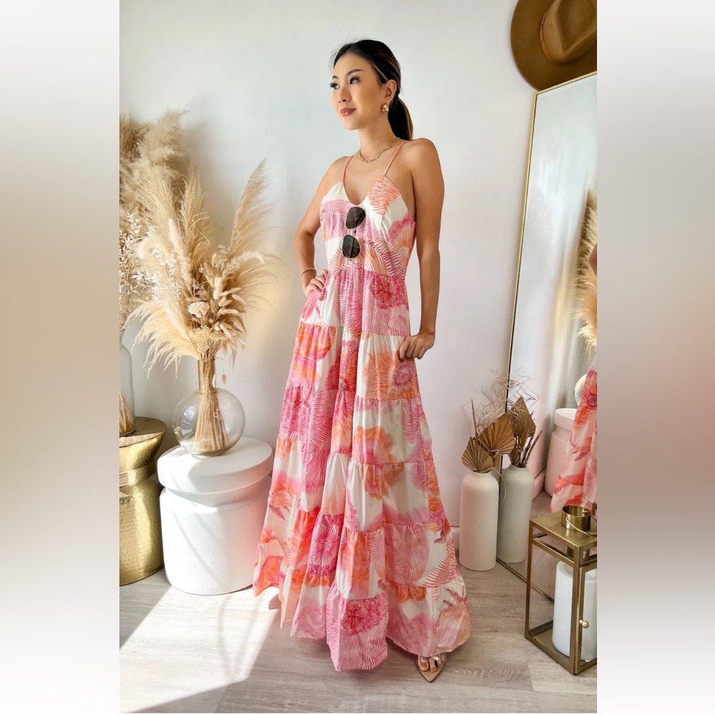 Hutch Astor Dress Midi Maxi Orange Pink Cotton Dress Anthropologie - 2